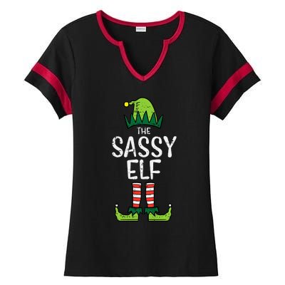 Festive Elf Xmas Matching Holiday Outfits Ladies Halftime Notch Neck Tee