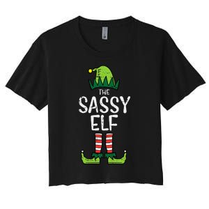 Festive Elf Xmas Matching Holiday Outfits Women's Crop Top Tee