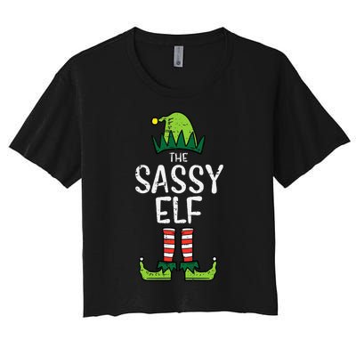 Festive Elf Xmas Matching Holiday Outfits Women's Crop Top Tee