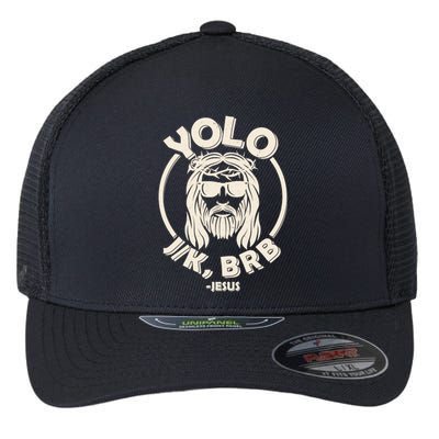 Funny Easter YOLO JK BRB Jesus Flexfit Unipanel Trucker Cap