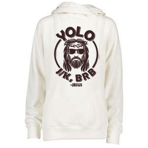 Funny Easter YOLO JK BRB Jesus Womens Funnel Neck Pullover Hood