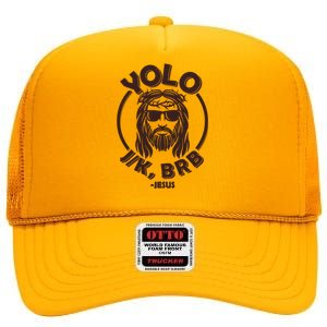 Funny Easter YOLO JK BRB Jesus High Crown Mesh Back Trucker Hat