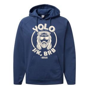 Funny Easter YOLO JK BRB Jesus Performance Fleece Hoodie