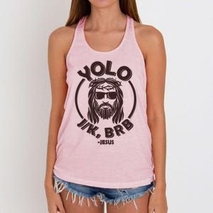 Funny Easter YOLO JK BRB Jesus Women's Knotted Racerback Tank