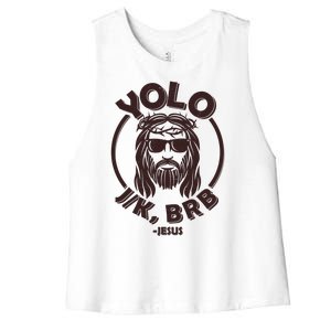 Funny Easter YOLO JK BRB Jesus Women's Racerback Cropped Tank