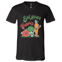 funny Eat your Veggies retro 90s style Vegetable V-Neck T-Shirt