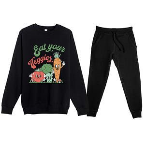 funny Eat your Veggies retro 90s style Vegetable Premium Crewneck Sweatsuit Set