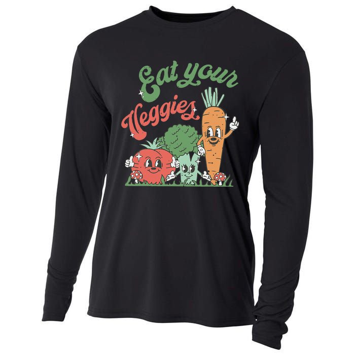 funny Eat your Veggies retro 90s style Vegetable Cooling Performance Long Sleeve Crew