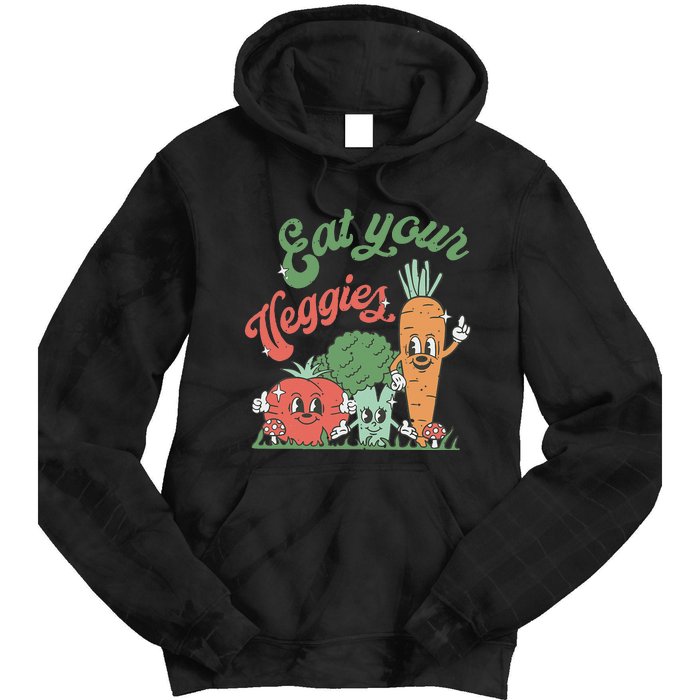 funny Eat your Veggies retro 90s style Vegetable Tie Dye Hoodie