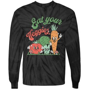 funny Eat your Veggies retro 90s style Vegetable Tie-Dye Long Sleeve Shirt