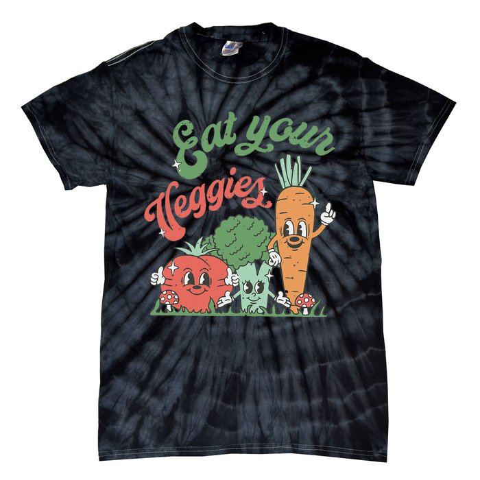 funny Eat your Veggies retro 90s style Vegetable Tie-Dye T-Shirt