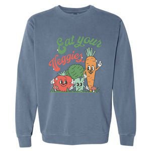 funny Eat your Veggies retro 90s style Vegetable Garment-Dyed Sweatshirt