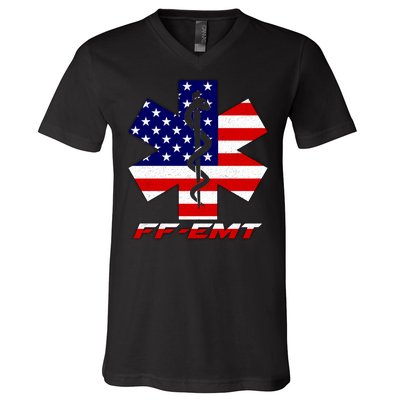 FF-EMT Firefighter Emergency Medical Tech V-Neck T-Shirt