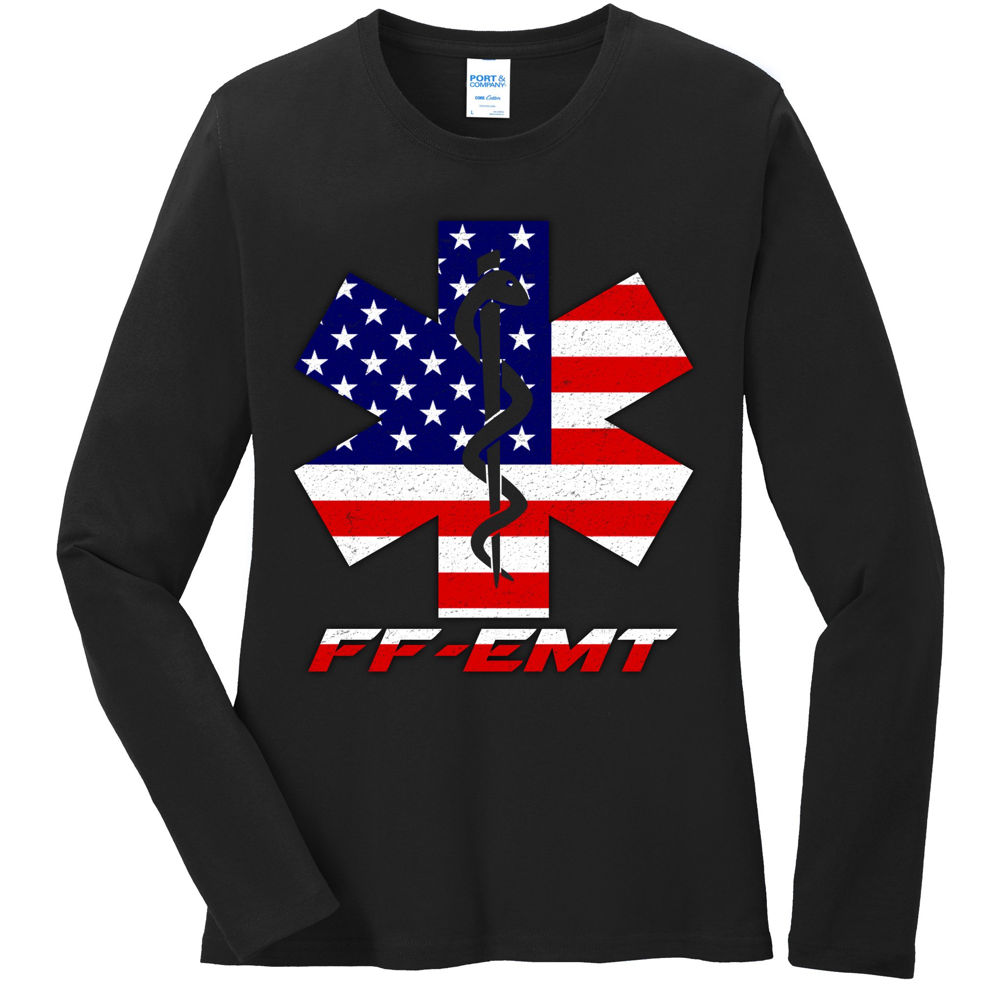 FF-EMT Firefighter Emergency Medical Tech Ladies Long Sleeve Shirt
