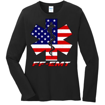 FF-EMT Firefighter Emergency Medical Tech Ladies Long Sleeve Shirt