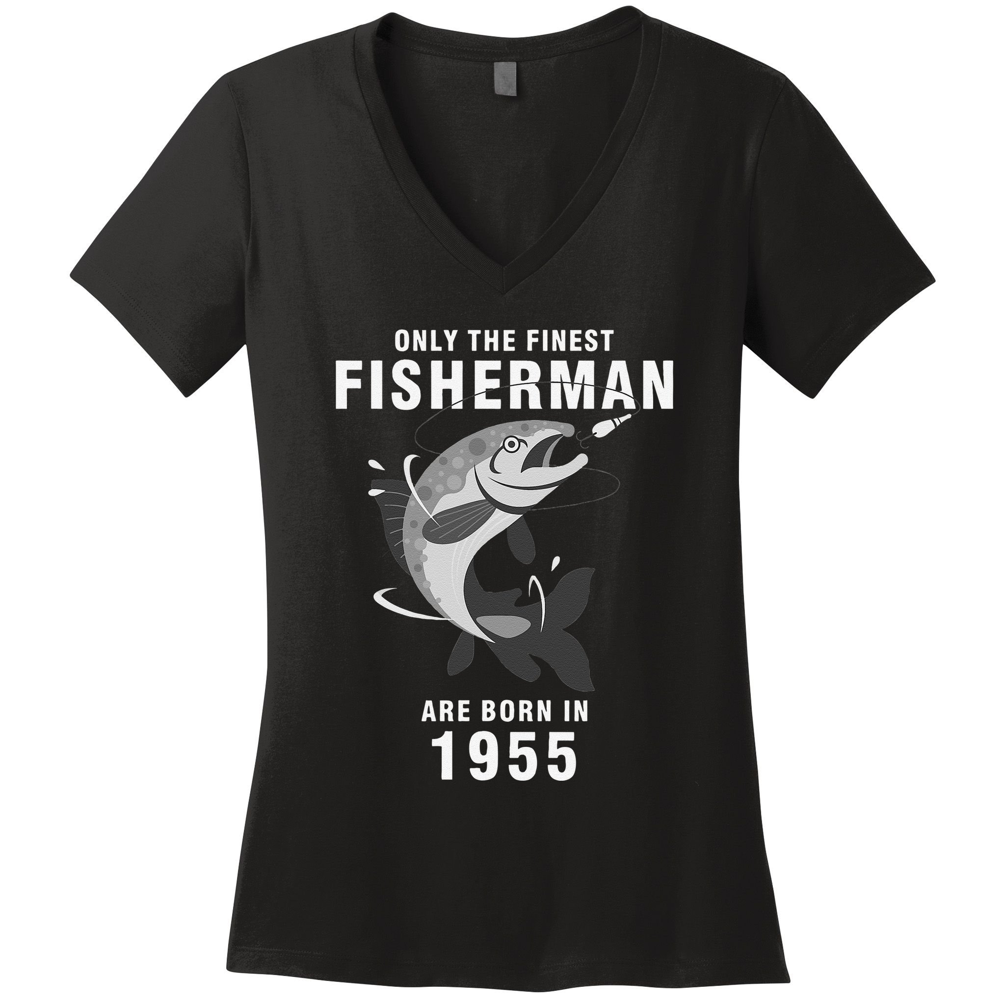 Fishing Fisherman 1955 65th Birthday Are Born In 1955 Women's V-Neck T-Shirt