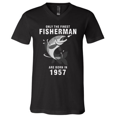 Fishing Fisherman 1957 63rd Birthday Are Born In 1957 V-Neck T-Shirt