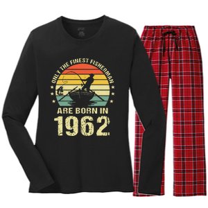 Fishing Fisherman 1962 60th Birthday Gift For 60 Year Old Women's Long Sleeve Flannel Pajama Set 