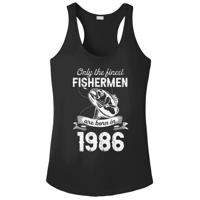 Fishing Fisherman 1986 Vintage 35th Birthday 35 Years Fisher Ladies PosiCharge Competitor Racerback Tank