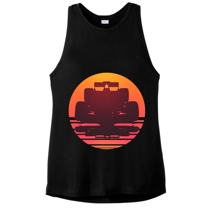 Racing Car Retro Sunset Emblem Ladies PosiCharge Tri-Blend Wicking Tank