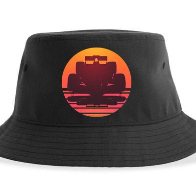 Racing Car Retro Sunset Emblem Sustainable Bucket Hat
