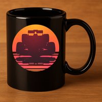 Racing Car Retro Sunset Emblem 11oz C Handle Ceramic Mug