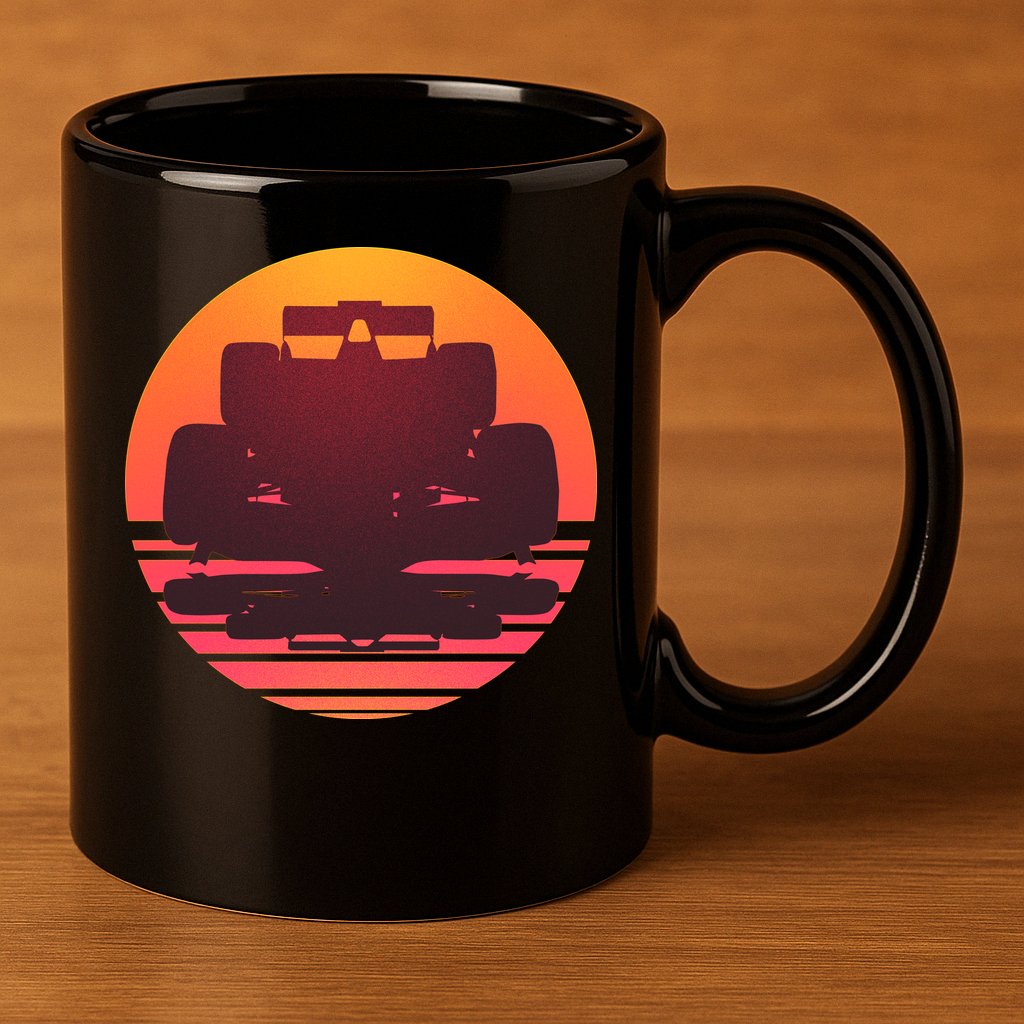 Racing Car Retro Sunset Emblem 11oz C Handle Ceramic Mug