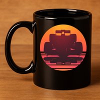 Racing Car Retro Sunset Emblem 11oz C Handle Ceramic Mug