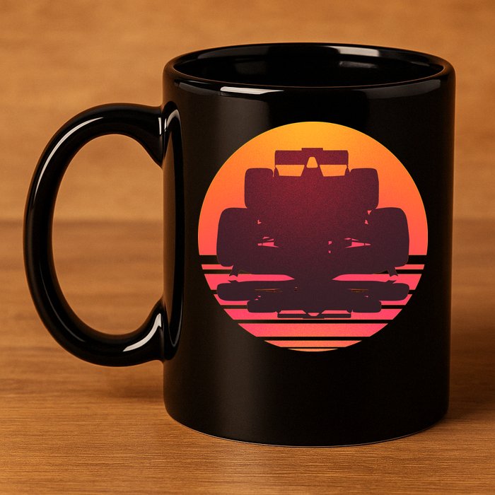Racing Car Retro Sunset Emblem 11oz C Handle Ceramic Mug