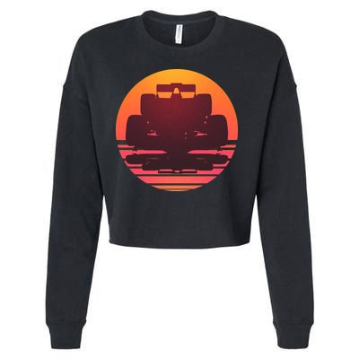 Racing Car Retro Sunset Emblem Cropped Pullover Crew