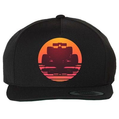 Racing Car Retro Sunset Emblem Wool Snapback Cap