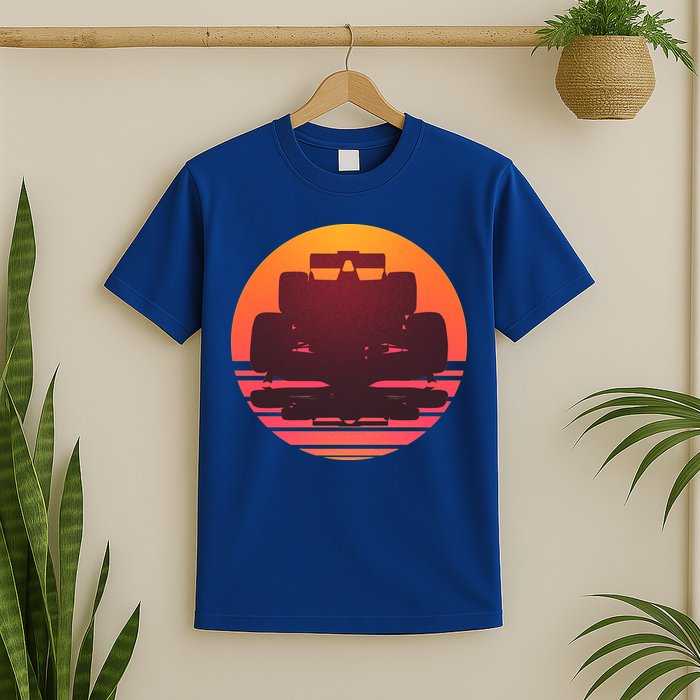 Racing Car Retro Sunset Emblem T-Shirt
