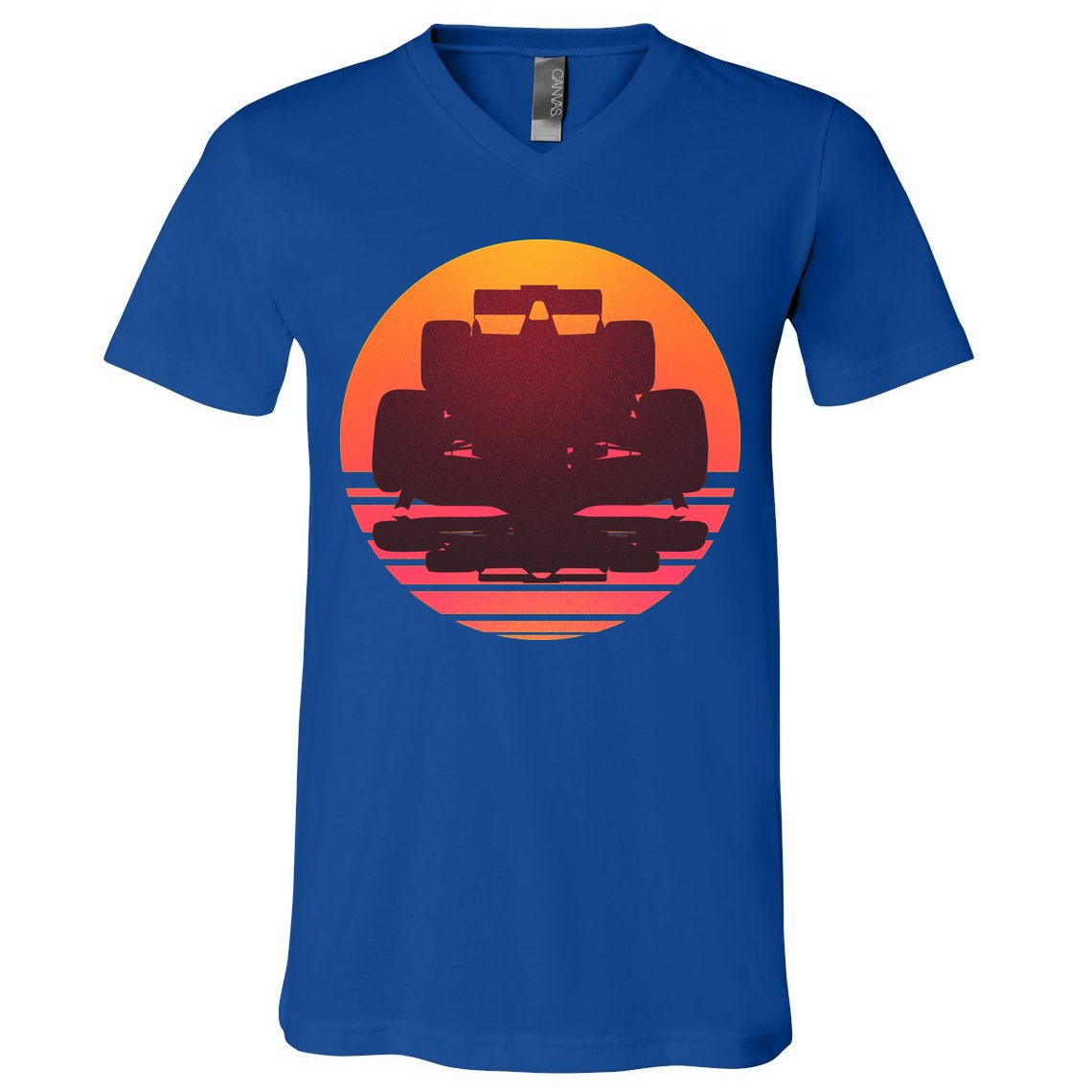 Racing Car Retro Sunset Emblem V-Neck T-Shirt