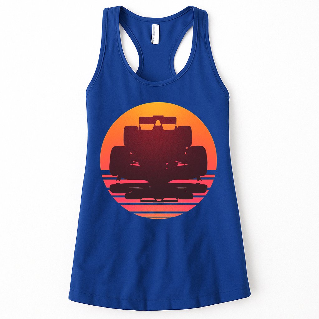 Racing Car Retro Sunset Emblem Womens Tank Top