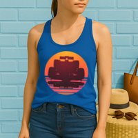 Racing Car Retro Sunset Emblem Womens Tank Top