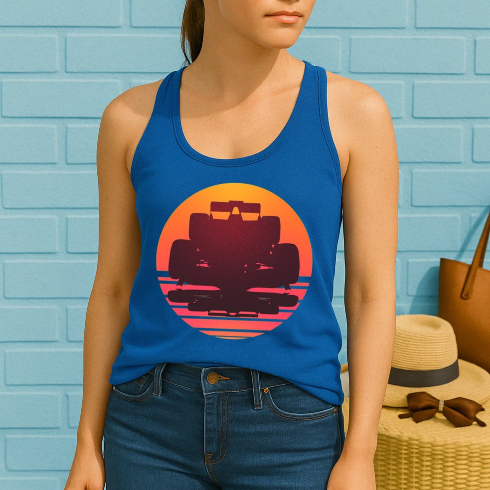 Racing Car Retro Sunset Emblem Womens Tank Top