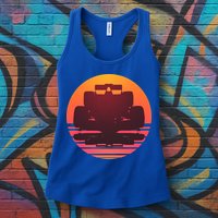 Racing Car Retro Sunset Emblem Womens Tank Top