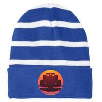 F1 Formula 1 Racing Car Retro Sunset Emblem Striped Beanie with Solid Band