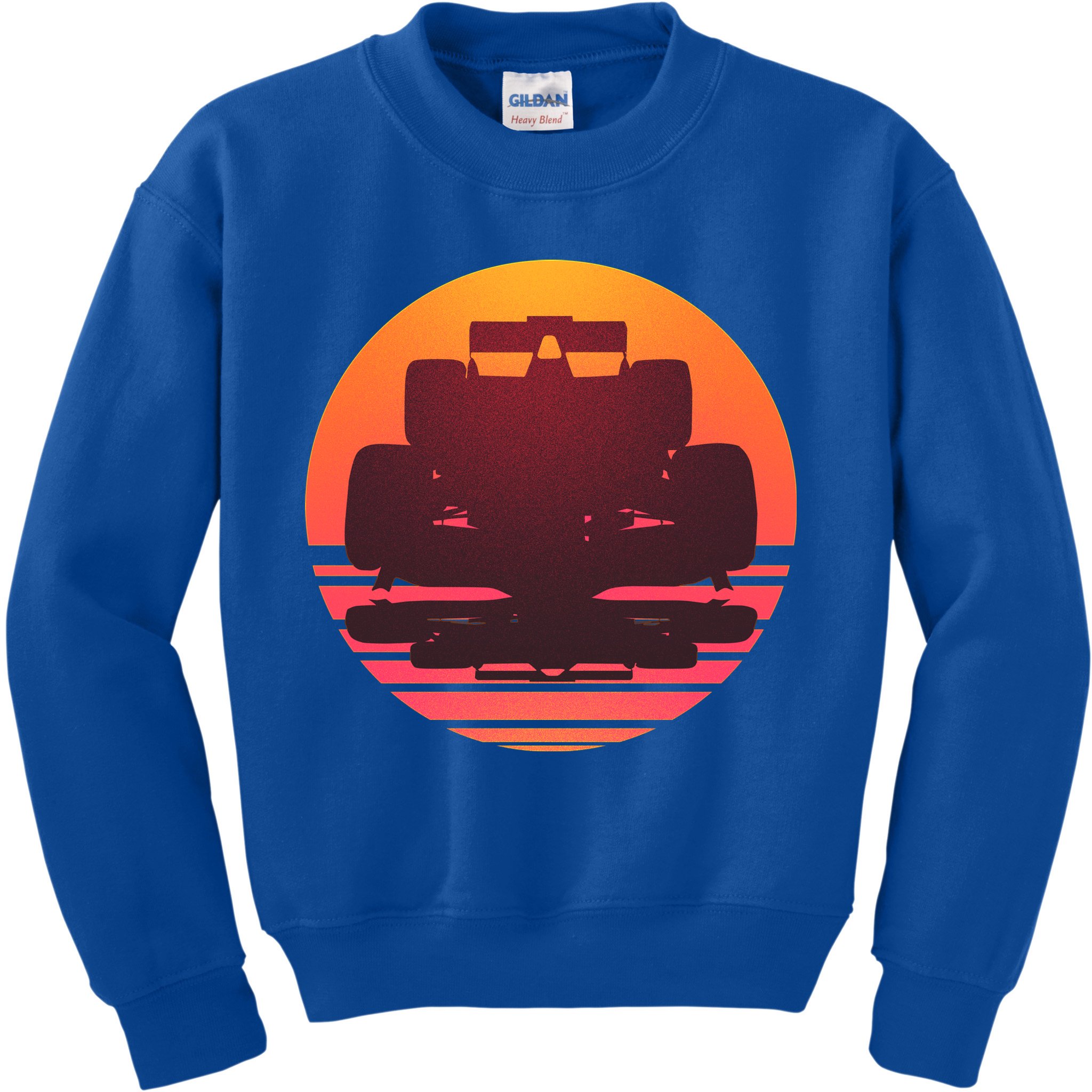 Racing Car Retro Sunset Emblem Kids Sweatshirt