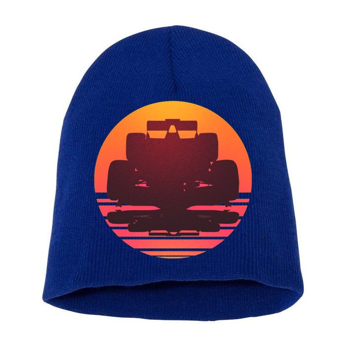 F1 Formula 1 Racing Car Retro Sunset Emblem Short Acrylic Beanie