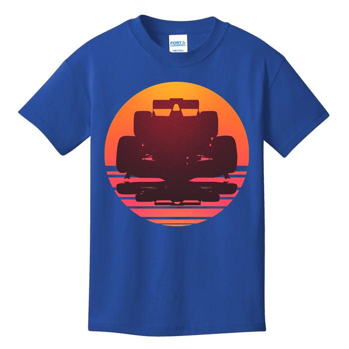 F1 Formula 1 Racing Car Retro Sunset Emblem Kids T-Shirt