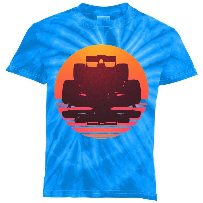 F1 Formula 1 Racing Car Retro Sunset Emblem Kids Tie-Dye T-Shirt