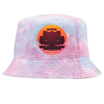 F1 Formula 1 Racing Car Retro Sunset Emblem Tie-Dyed Bucket Hat