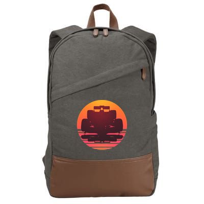Racing Car Retro Sunset Emblem Cotton Canvas Backpack