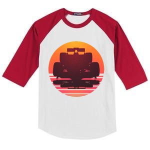 F1 Formula 1 Racing Car Retro Sunset Emblem Kids Colorblock Raglan Jersey