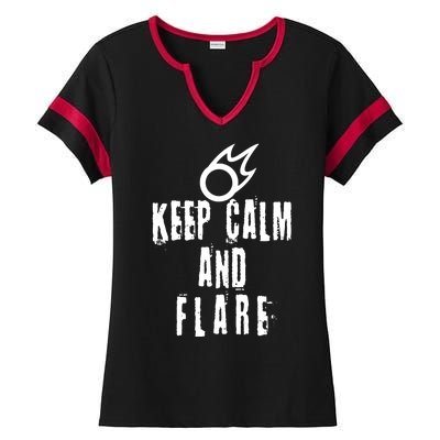 FF14 Black Mage Keep Calm And Flare Ladies Halftime Notch Neck Tee