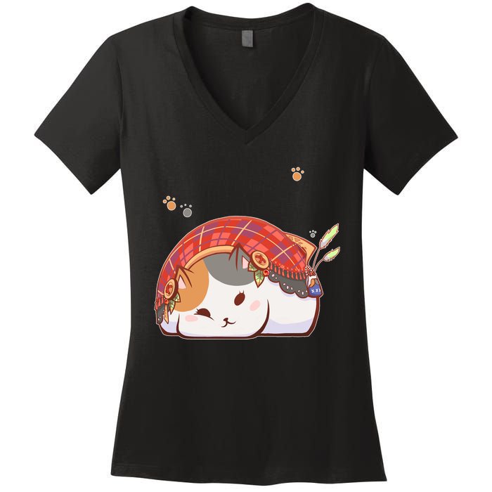 FF14 Fat Lazy Cat Women's V-Neck T-Shirt