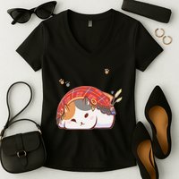 FF14 Fat Lazy Cat Women's V-Neck T-Shirt