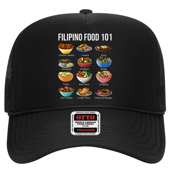 Filipino Food 101 Popular Pinoy Food Funny Cool Filipino High Crown Mesh Back Trucker Hat