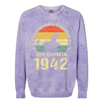 Fishing Fisherman 1942 80th Birthday Gift For 80 Year Old Colorblast Crewneck Sweatshirt